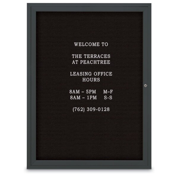 60"x36" 2-Door Enclosed Outdoor Letterboard, Black Felt/Black